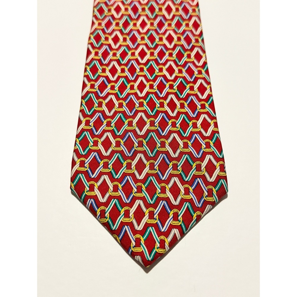 Burberrys Silk Tie Sz 3.75" Red Equestrian Chain Link Vintage England Luxury Tie